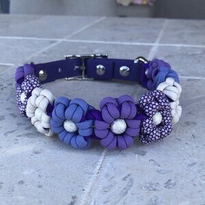 Purple Flower Dog Collar ~ Adjustable 14.5" - 17" Medium Handmade Fancy Collar